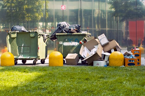 Workers sorting demolition waste materials
