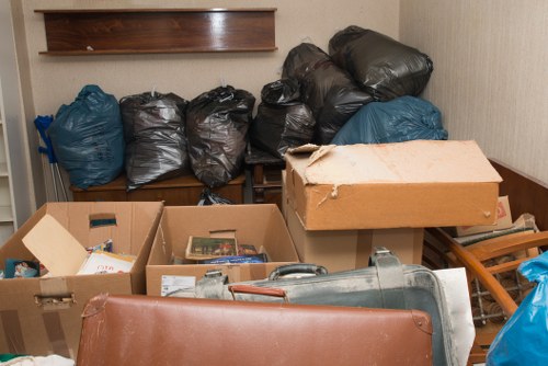 Moving service team packing items securely